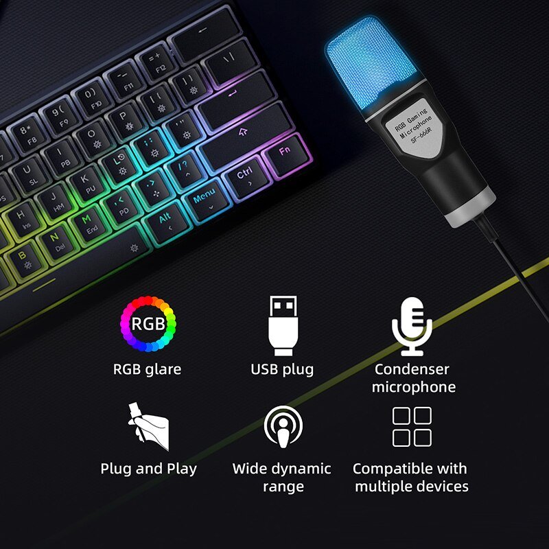 S5uisf666r Usb Microphone Rgb Microfone Condensador Wire Gaming Mic For Podcast Recording Studio Streaming Laptop Desktop